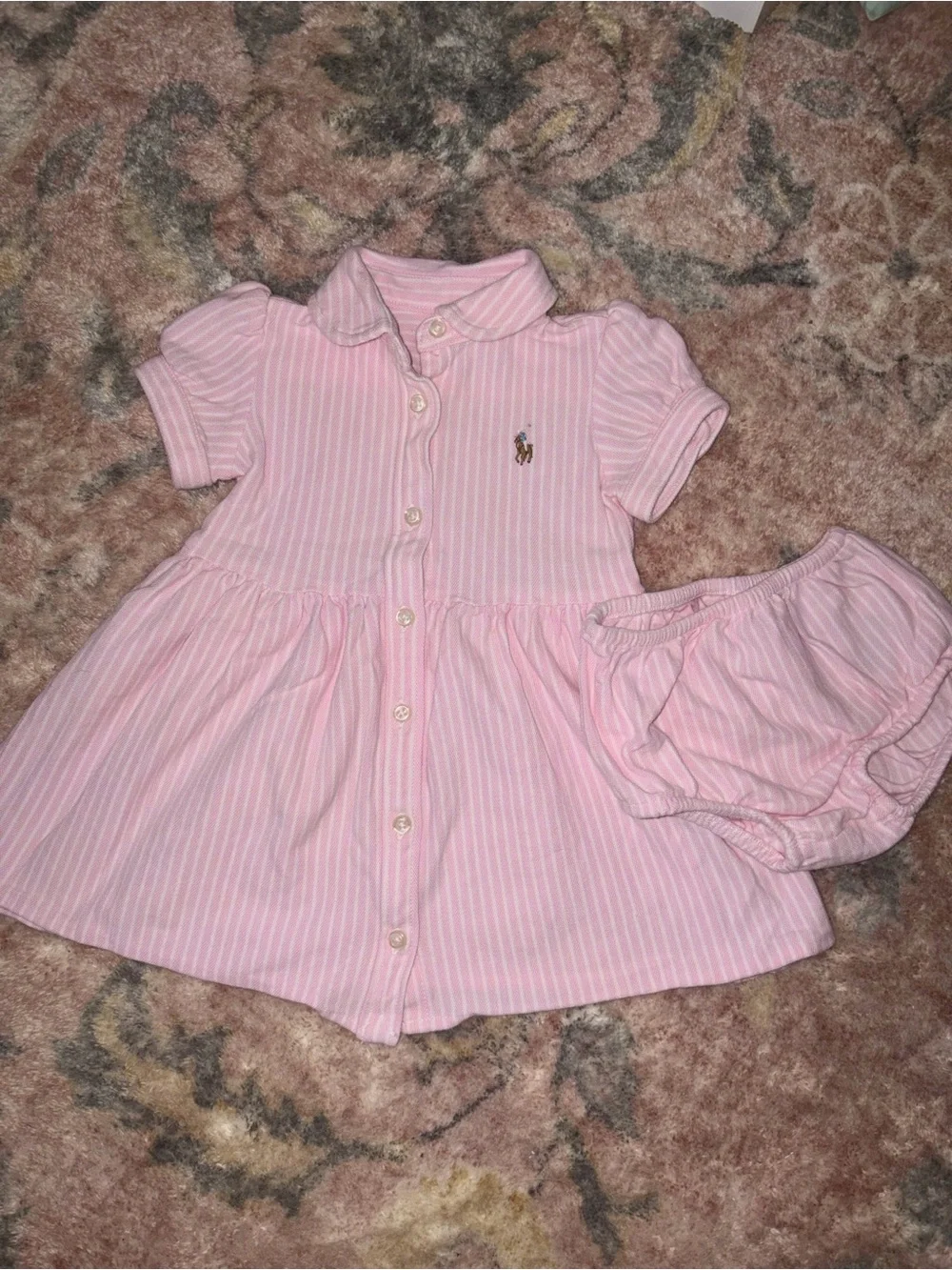 Ralph Lauren Pink and White Striped Polo Dress with Embroidered Logo
